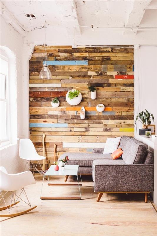 ρουστίκ ξύλινοι τοίχοι μοντέρνο σαλόνι με δροσερό τοίχο προφοράς