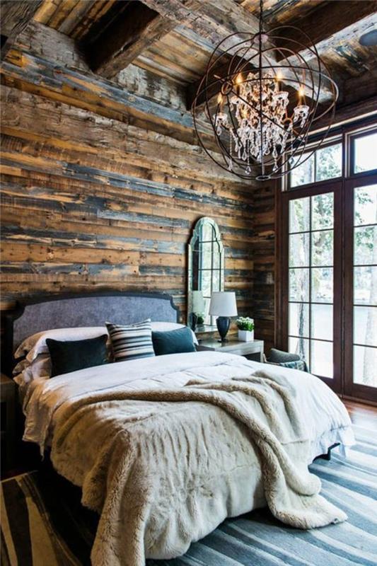 ρουστίκ ξύλινοι τοίχοι υπνοδωμάτιο στυλ χώρα ασυνήθιστο τοίχο προφορά