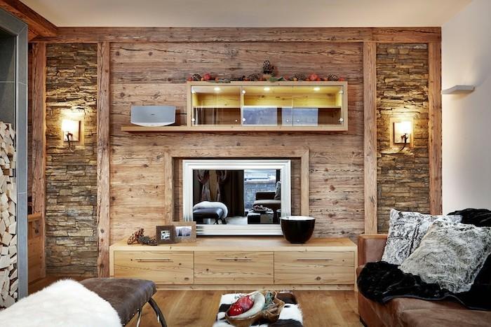 ρουστίκ ξύλινοι τοίχοι παρέχουν περισσότερη άνεση