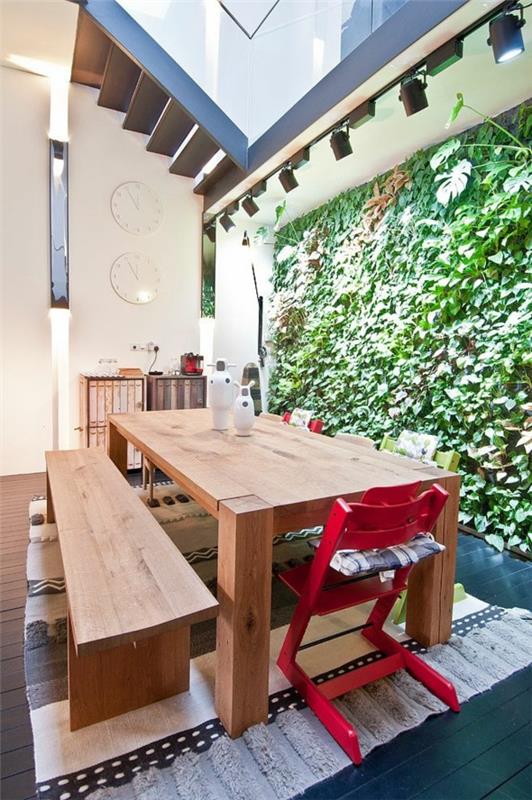 ρουστίκ βεράντα σχεδιασμό τραπεζαρία τραπεζαρία ξύλινα παγκάκια καρέκλες δρομείς καταστρώματα κάθετο κήπο