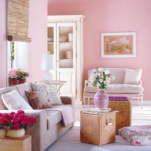 ρουστίκ ιδέες σχεδιασμού σαλονιού ροζ χρώματος τοίχοι