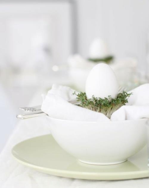 μπολ πιάτο λευκό αυγό πανί φρέσκο ​​Πασχαλινό διακοσμητικό τραπέζι