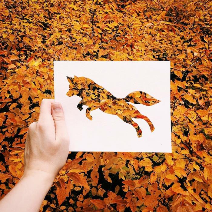 Χαρτί κομμένα φθινοπωρινά φύλλα αλεπού