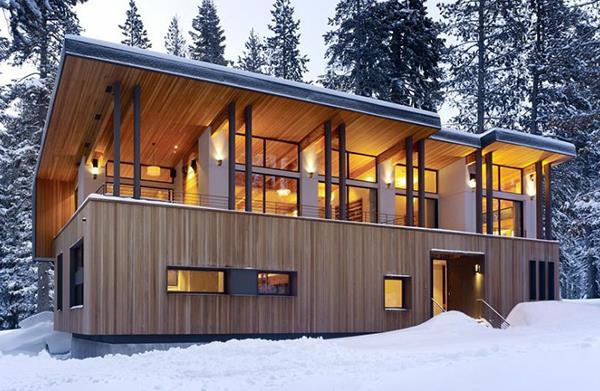 κομψές σύγχρονες καλύβες βουνών αρχιτεκτονική φουτουριστικές χειμερινές διακοπές