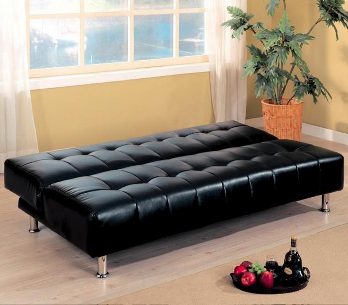 καναπές κρεβάτι σχέδιο μαύρο δερμάτινο σαλόνι φυτό sisal χαλί