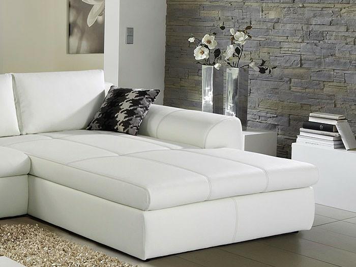 καναπές κρεβάτι cassia δερματίνη λευκό καθιστικό