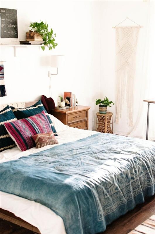 ιδέες διακόσμησης κρεβατοκάμαρας φυτό ρίξτε μαξιλάρια