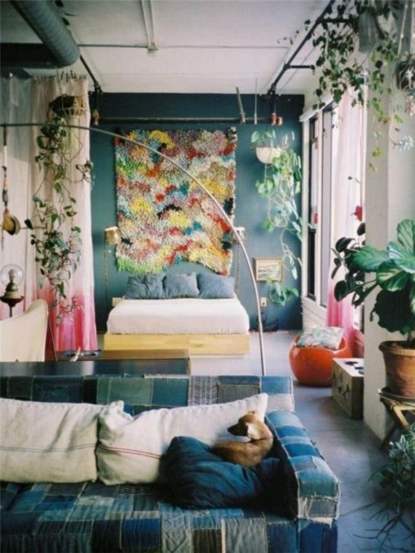 ιδέες διακόσμησης κρεβατοκάμαρας χρωματιστά φυτά διακόσμησης τοίχων