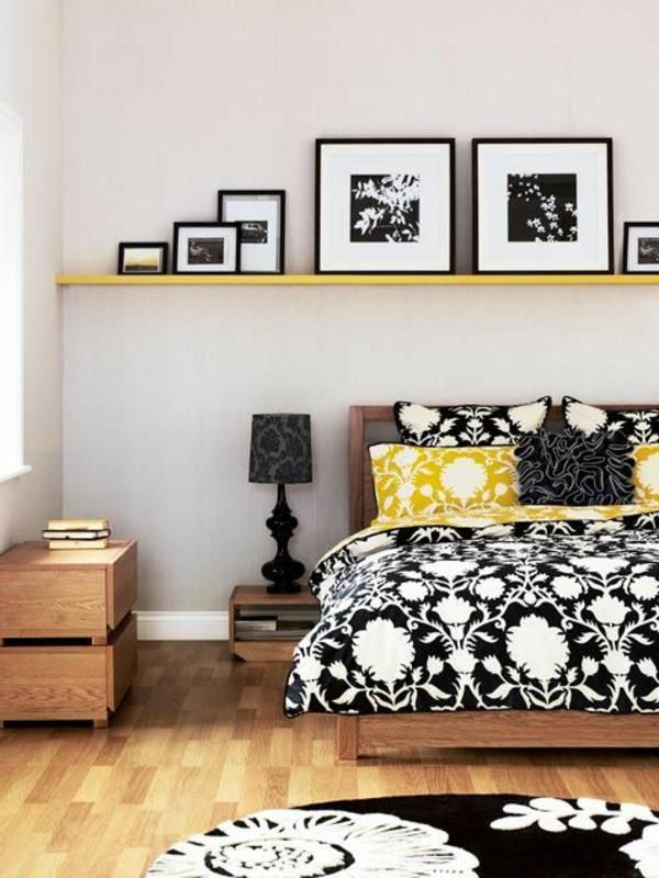 ιδέες διακόσμησης κρεβατοκάμαρας ιδέες διακόσμησης μαύρου λευκού κίτρινου λουλουδιού για το υπνοδωμάτιο