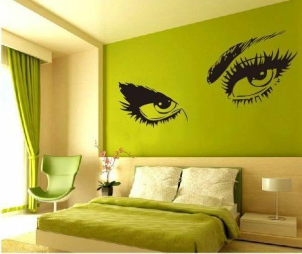 υπνοδωμάτιο σχεδιασμός τοίχου μάτια πράσινο μοτίβο