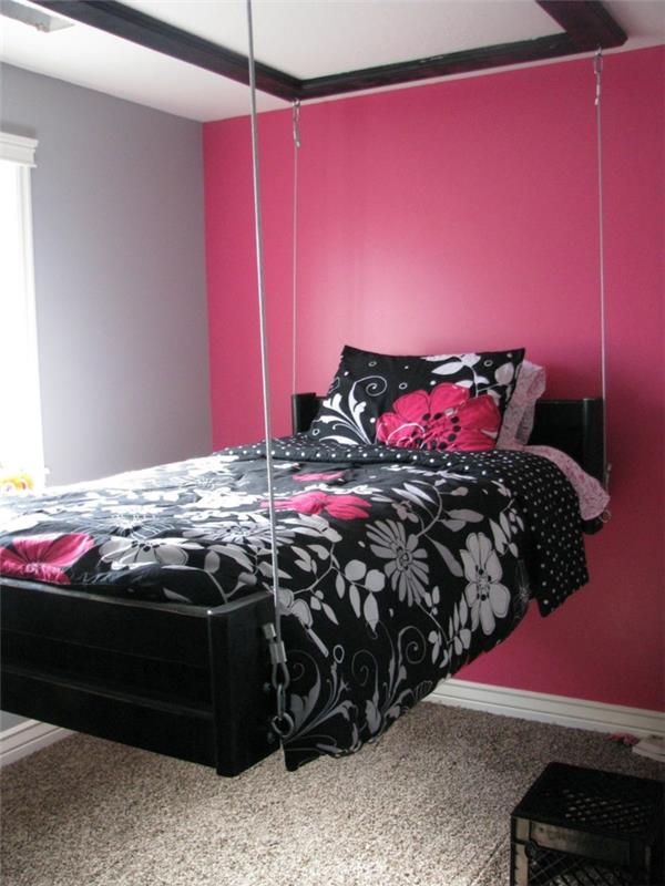 υπνοδωμάτιο σχεδιασμός κοριτσιών δωμάτιο επίπλωση κρεμαστό κρεβάτι ροζ σχεδιασμός τοίχου