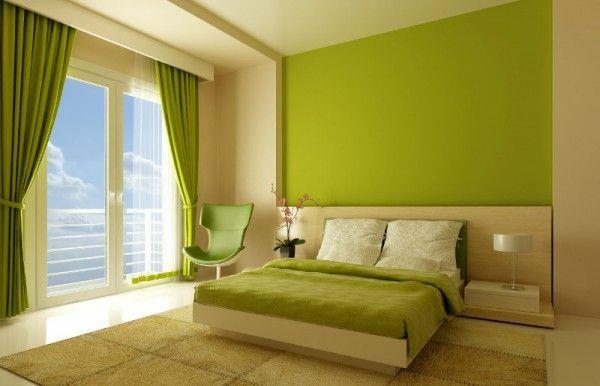 ιδέες σχεδιασμού κρεβατοκάμαρας μινιμαλιστικό πράσινο κρεβάτι