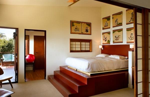 υπνοδωμάτιο επίπλωση ασιατικές μικρογραφίες σκάλες κρεβάτι