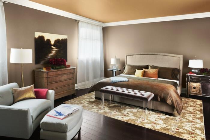 υπνοδωμάτιο παραδείγματα επίπλων καφέ τοίχοι μοκέτα μοτίβο κλασικός καναπές