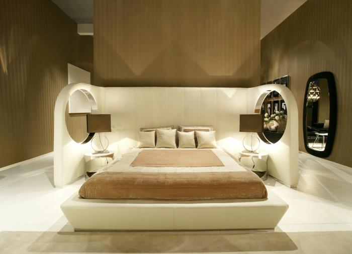 κρεβατοκάμαρα παραδείγματα επίπλωσης κρεμ χρώμα ασυνήθιστο κρεβάτι