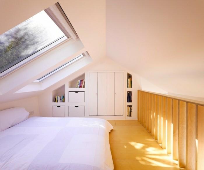Επιπλωμένα υπνοδωμάτια με επικλινή οροφή, μινιμαλιστικό εσωτερικό