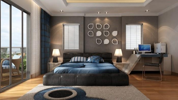 υπνοδωμάτιο επίπλωση μοντέρνο κρεβάτι όμορφη προφορά τοίχου μπλε τόνους
