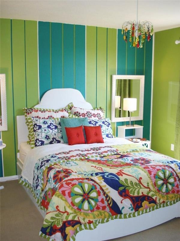 Επιπλώστε το υπνοδωμάτιο με όμορφο σχεδιασμό τοίχου και φρέσκα κλινοσκεπάσματα