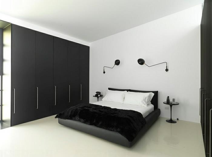 υπνοδωμάτιο-επίπλωση-μαύρη-ντουλάπα-τοίχος-φώτα-λευκοί-τοίχοι
