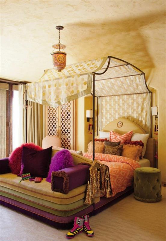 ιδέες διακόσμησης κρεβατοκάμαρας κρεβάτι θόλος μοβ τόνους