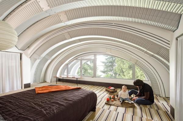 ιδέες επίπλωσης κρεβατοκάμαρας καμαρωτή οροφή κυματοειδές σίδερο