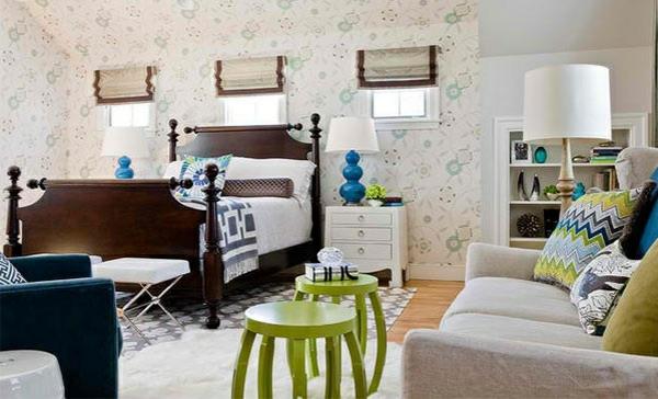 υπνοδωμάτιο χρώματα ιδέες μπλε πράσινο σχέδιο δωματίου με χρώματα τοιχογραφία ταπετσαρία μοτίβο