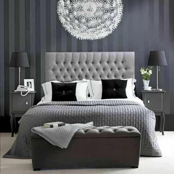 κρεβατοκάμαρες ιδέες χρώματος γκρι λευκό μαύρο πολυέλαιο κρεβατιού