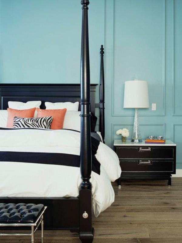 υπνοδωμάτιο σχεδιασμός χρώμα ιδέες μπλε τοίχο χρώμα κρεβάτι μετά μαύρο