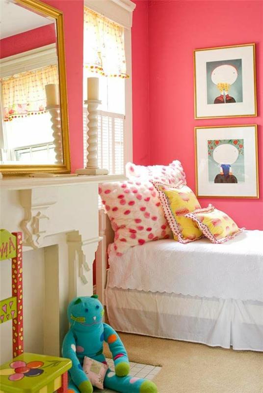 υπνοδωμάτιο σχεδιασμός χρωμάτων ιδέες παιδικό δωμάτιο χρυσό χρώμα τόνους σολομός κόκκινο χρώμα τοίχου