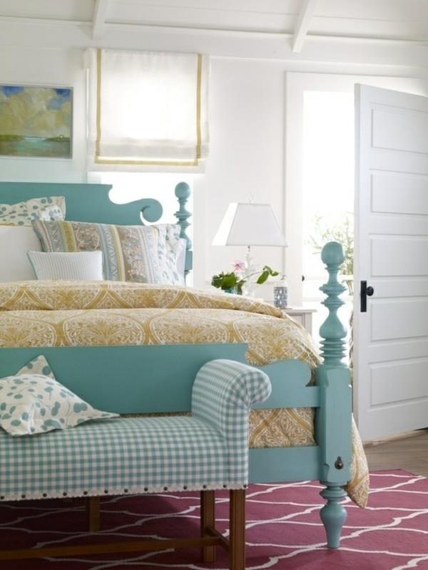 υπνοδωμάτιο σχεδιασμός χρώμα ιδέες χρώμα τοίχου λευκό κρεβάτι μέντα πράσινο οθωμανικό