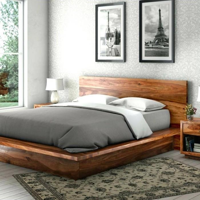 σχεδιασμός κρεβατοκάμαρας ξύλινη ταπετσαρία κρεβατιού