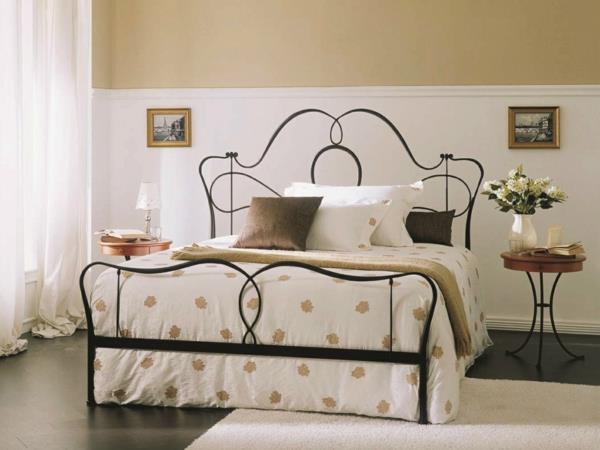 κρεβατοκάμαρα σχεδιασμός μεταλλικό κρεβάτι σφυρήλατο σίδερο καμπυλωτές γραμμές φυσικό χρώμα αρχικά προϊόντα
