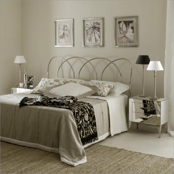 κρεβατοκάμαρα μοντέρνα επίπλωση δωματίου επιτραπέζια φώτα αρ ντεκό μεταλλικό κρεβάτι αλουμινίου μινιμαλιστικός σχεδιασμός