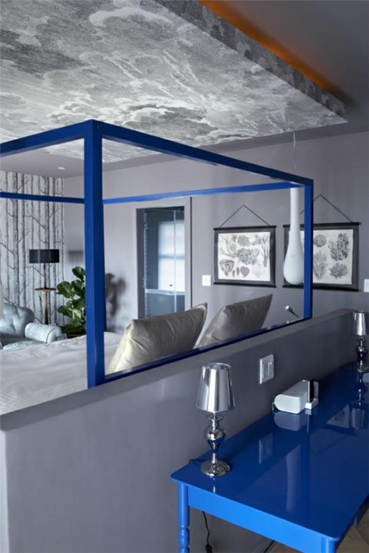 υπνοδωμάτιο ξενοδοχείο νότιας αφρικής μπλε λεπτομέρειες επιτραπέζια φωτιστικά λαμπερά