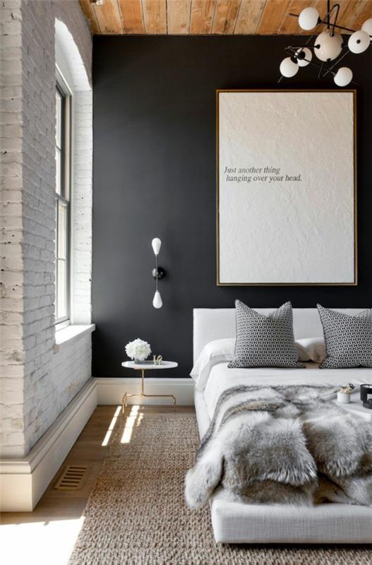 ιδέες κρεβατοκάμαρας χρώμα τοίχου μαύρο δημιουργικός σχεδιασμός τοίχου