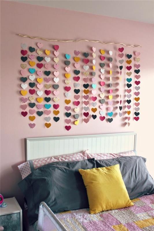ιδέες υπνοδωματίου σχεδιασμός τοίχου κορίτσια δωμάτιο καρδιές διακόσμηση γιρλάντα