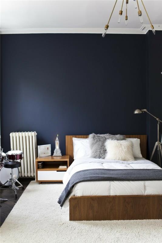 ιδέες κρεβατοκάμαρας λευκοί τάπητες μπλε τοίχοι