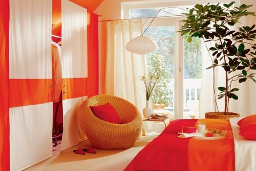 υπνοδωμάτιο σοφίτας ενδιαφέρον πορτοκαλί γκρίζο εσωτερικό