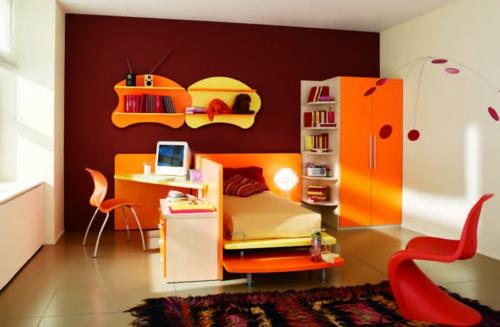 υπνοδωμάτιο σε πορτοκαλί πρωτότυπο ζεστό επίπλωση παιδικό δωμάτιο αστικό