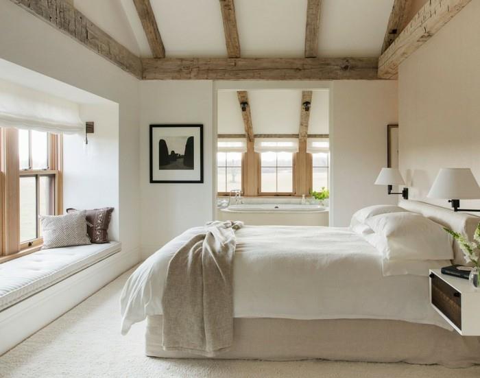 υπνοδωμάτιο εξοχικό ξύλινο στιλ και λευκοί τοίχοι