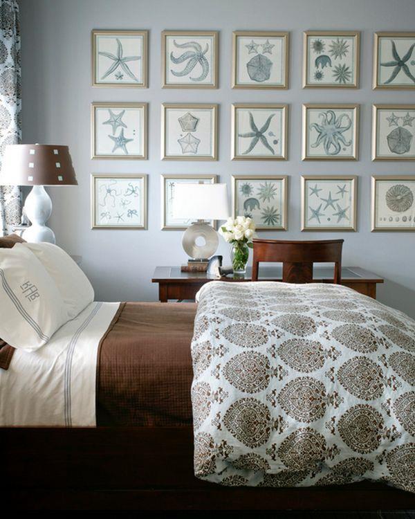 κρεβατοκάμαρα κομψές ζωγραφιές διακόσμηση τοίχου κρεβάτι ναυτικού στυλ