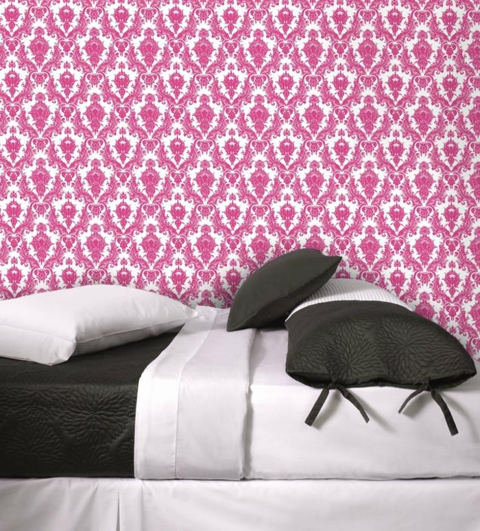 υπνοδωμάτιο ταπετσαρίες ιδέες ροζ μοτίβα στολίδια