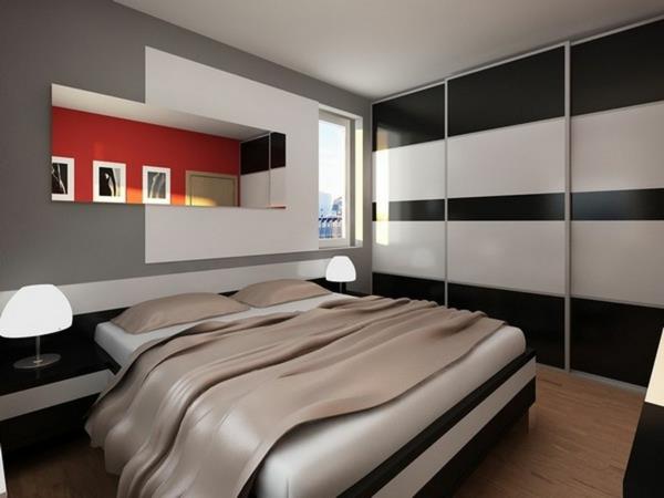 υπνοδωμάτιο τοίχο χρώμα γκρι χαλί πάτωμα κλασικό χρώμα μίγμα χρώμα έμφαση κόκκινο