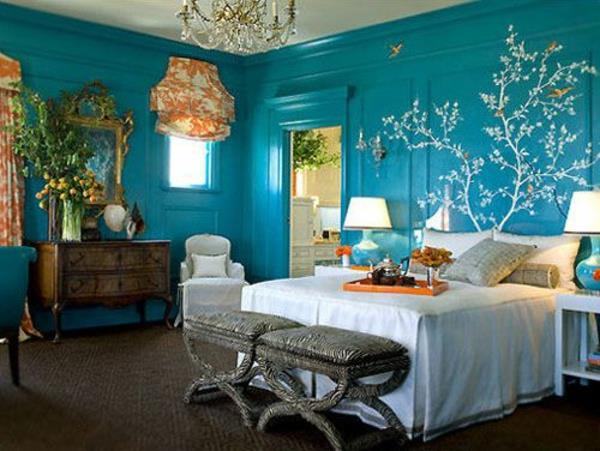 κρεβατοκάμαρα τοίχο χρώμα λιμνοθάλασσα σχεδιασμός τοίχου κρεβάτι πάγκος