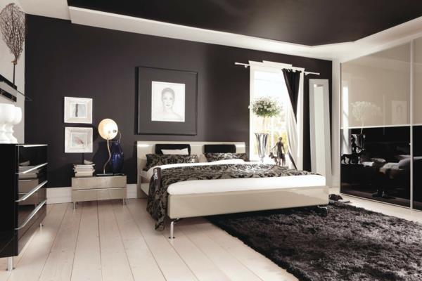 υπνοδωμάτιο τοίχο χρώμα μαύρο χαλί πάτωμα κλασικό μίγμα χρώματος ουδέτερο