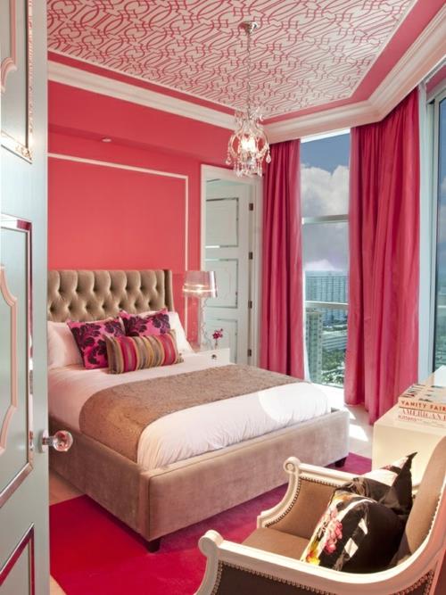 υπνοδωμάτιο σχεδιασμός τοίχου χρώμα τοίχου σολομός κόκκινο ροζ γυναικείο στυλ