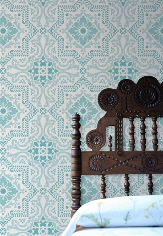 κρεβατοκάμαρα τοιχογραφίες τοίχου ταπετσαρία μοτίβο κεφαλάρι ξύλο
