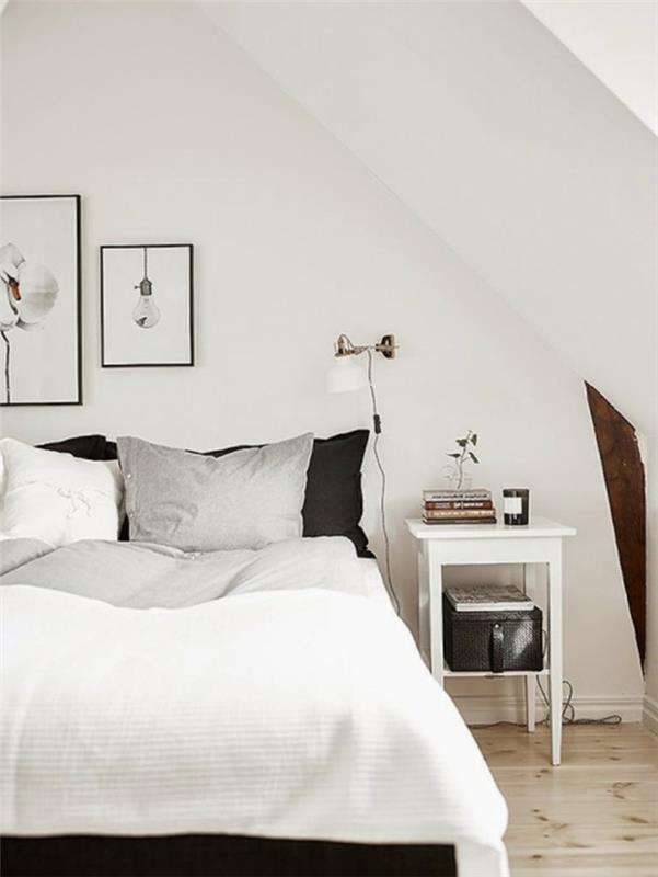 υπνοδωμάτιο λευκό ξύλινο δάπεδο διακόσμηση τοίχου απλίκας