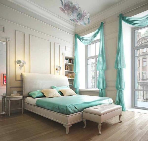 υπνοδωμάτιο κουρτίνα ιδέες πράσινο κρεβάτι πάπλωμα