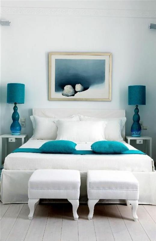 υπνοδωμάτιο σχεδιασμός θαλάσσιος σχεδιασμός γαλάζιο μπλε μαξιλάρια νυχτερινά φώτα